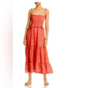 Floral lost + wander long maxi dress spaghetti strap ruched coral NWOT and &
